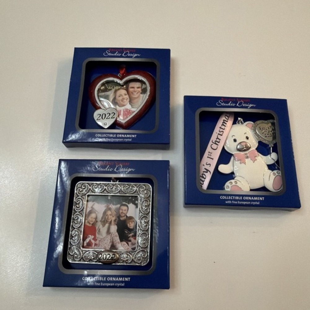 Lot of 3  Studio Design '2022 Dated' Christmas Ornaments Photo Frames NIB   3835